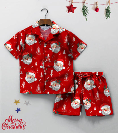 Red Santa Christmas  Printed Boys Co ord Set
