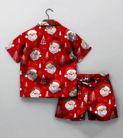 Red Santa Christmas  Printed Boys Co ord Set
