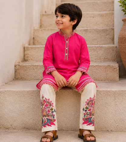 Regal Fuchsia Festive Pure Cotton Kurta Set