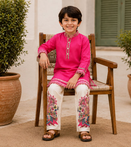 Regal Fuchsia Festive Pure Cotton Kurta Set