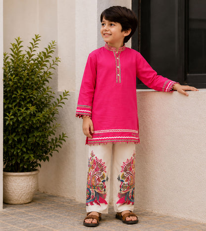 Regal Fuchsia Festive Pure Cotton Kurta Set
