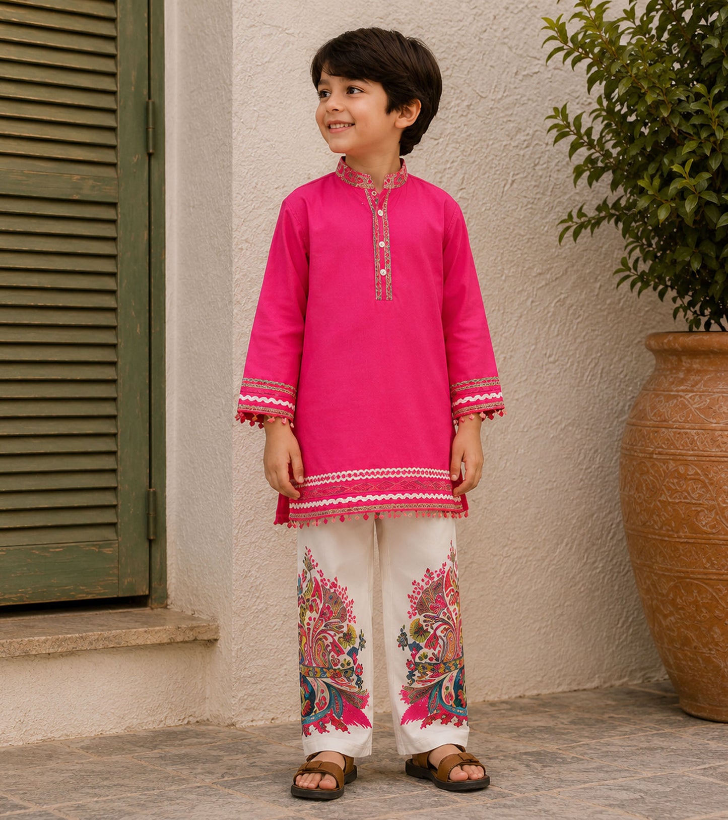 Regal Fuchsia Festive Pure Cotton Kurta Set