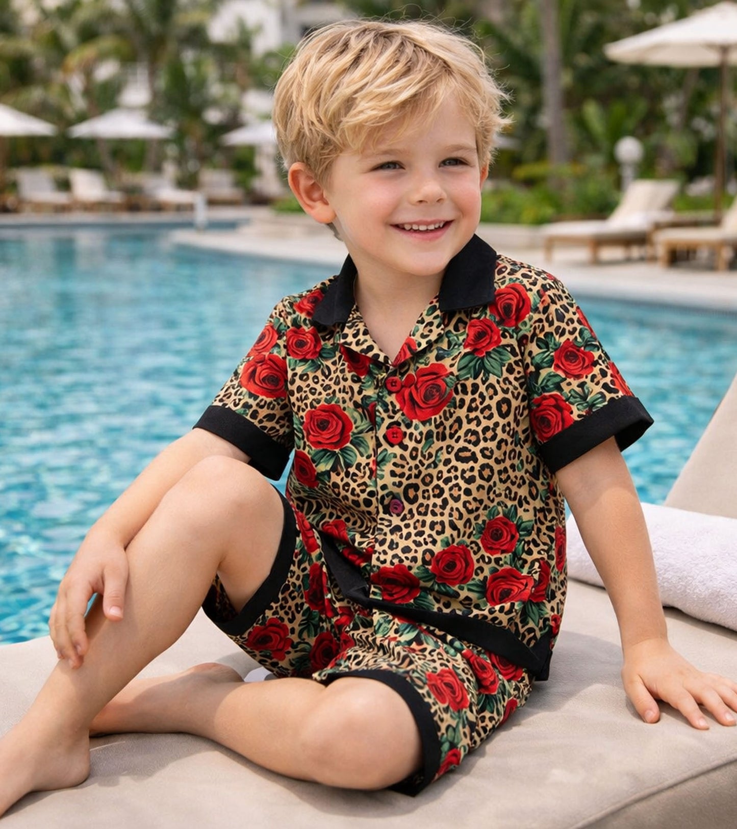 Royal Leopard Rose Co-ord Set for Boys