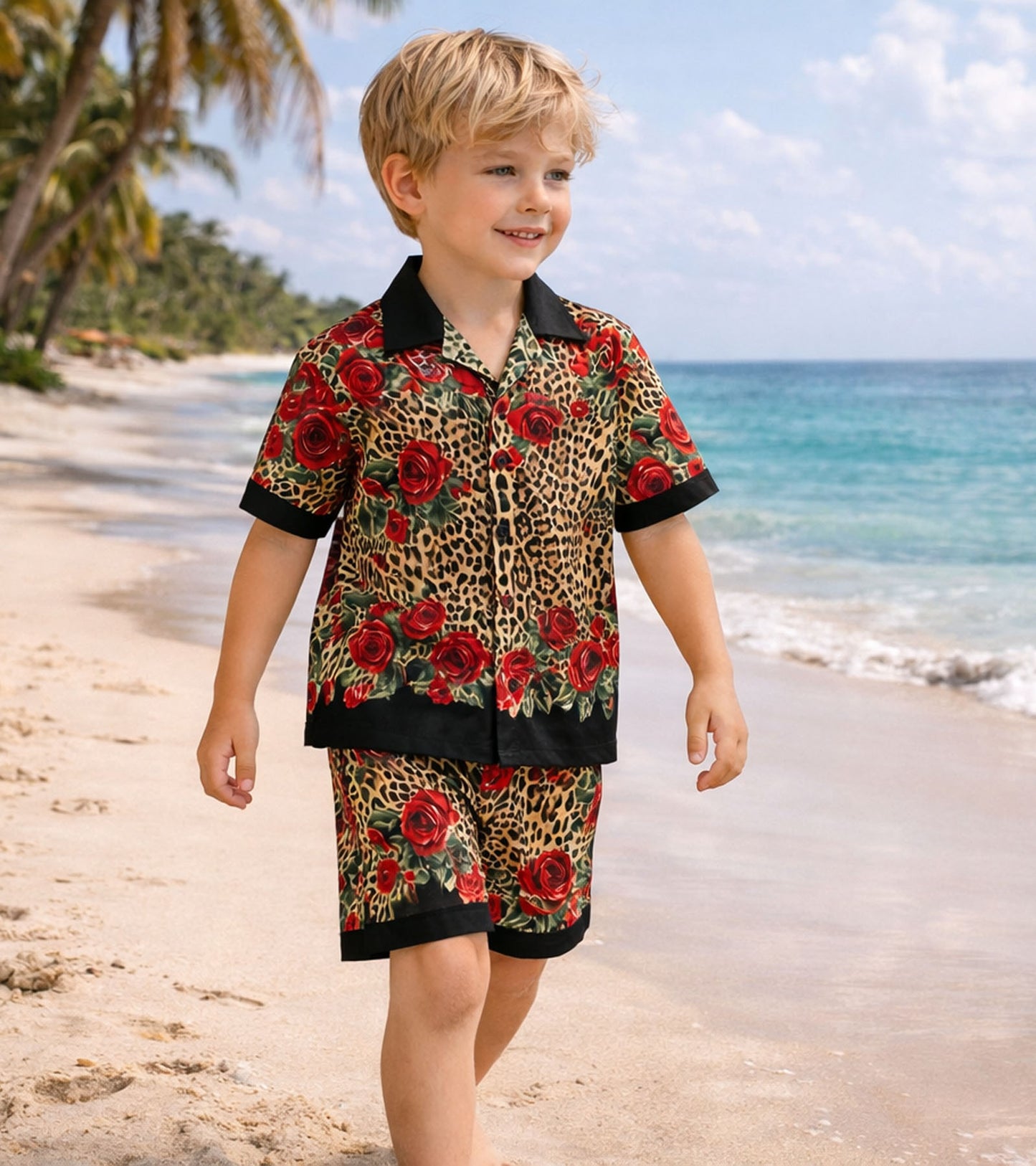 Royal Leopard Rose Co-ord Set for Boys