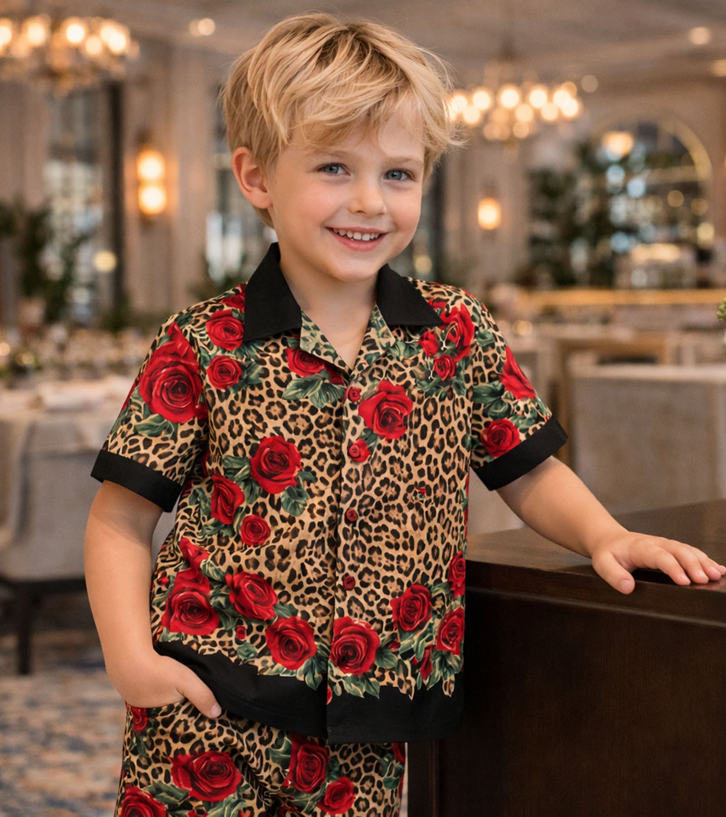 Royal Leopard Rose Co-ord Set for Boys