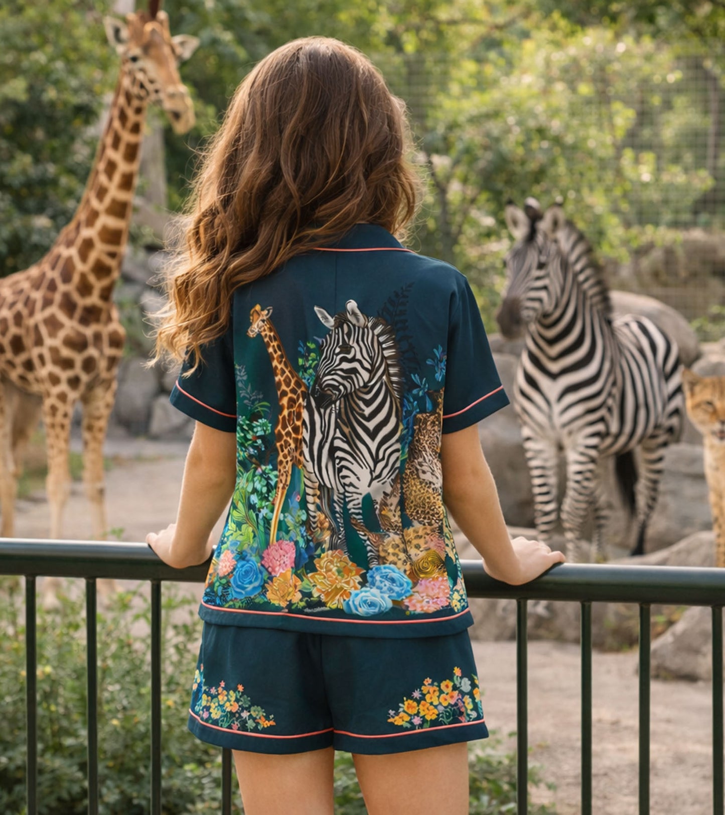 Safari Bloom Printed Girls Pure Cotton Half Nightsuit Set