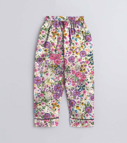 Small Flower Printed Girls Pure Cotton Nightsuit Set