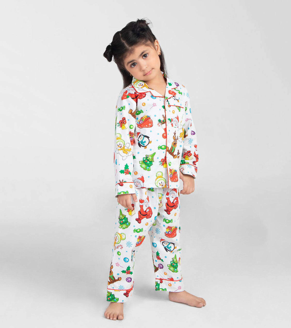 Snow Santa Christmas Printed Nightsuit Set