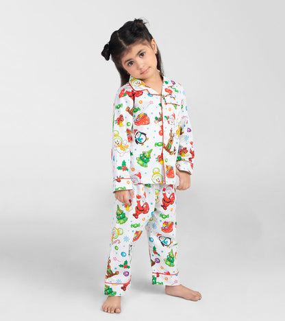 Snow Santa Christmas Printed Nightsuit Set