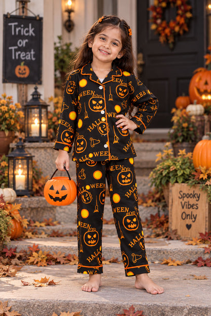 Spooky Pumpkin Halloween Pure Cotton Printed Pajama Set