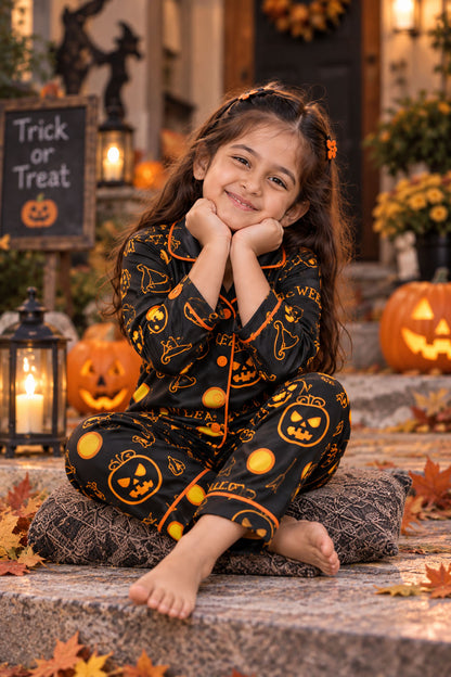 Spooky Pumpkin Halloween Pure Cotton Printed Pajama Set