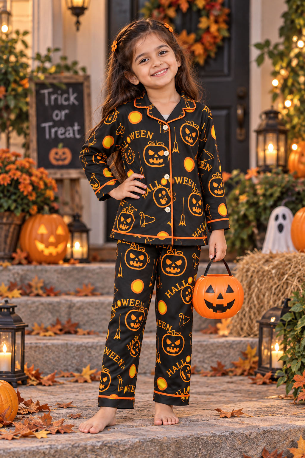 Spooky Pumpkin Halloween Pure Cotton Printed Pajama Set