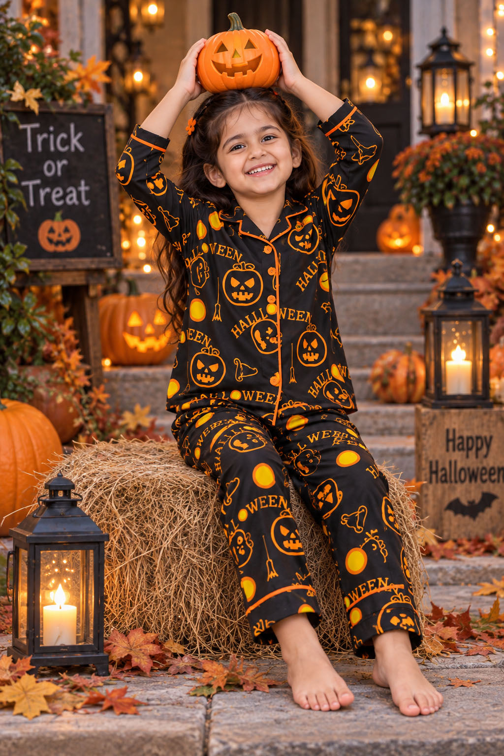 Spooky Pumpkin Halloween Pure Cotton Printed Pajama Set