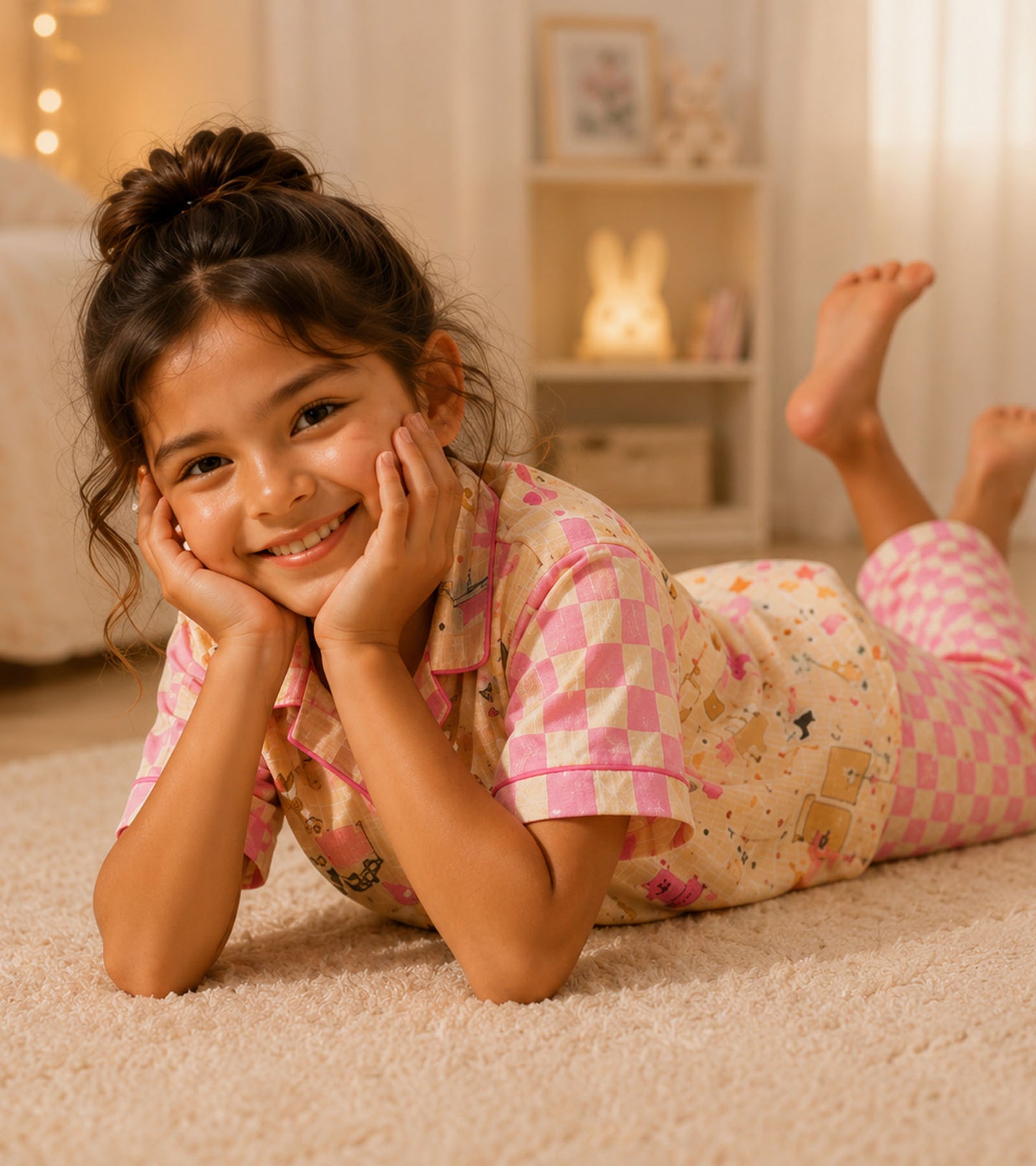 Sugar Plum Printed Girls Pure Cotton Nightsuit Set