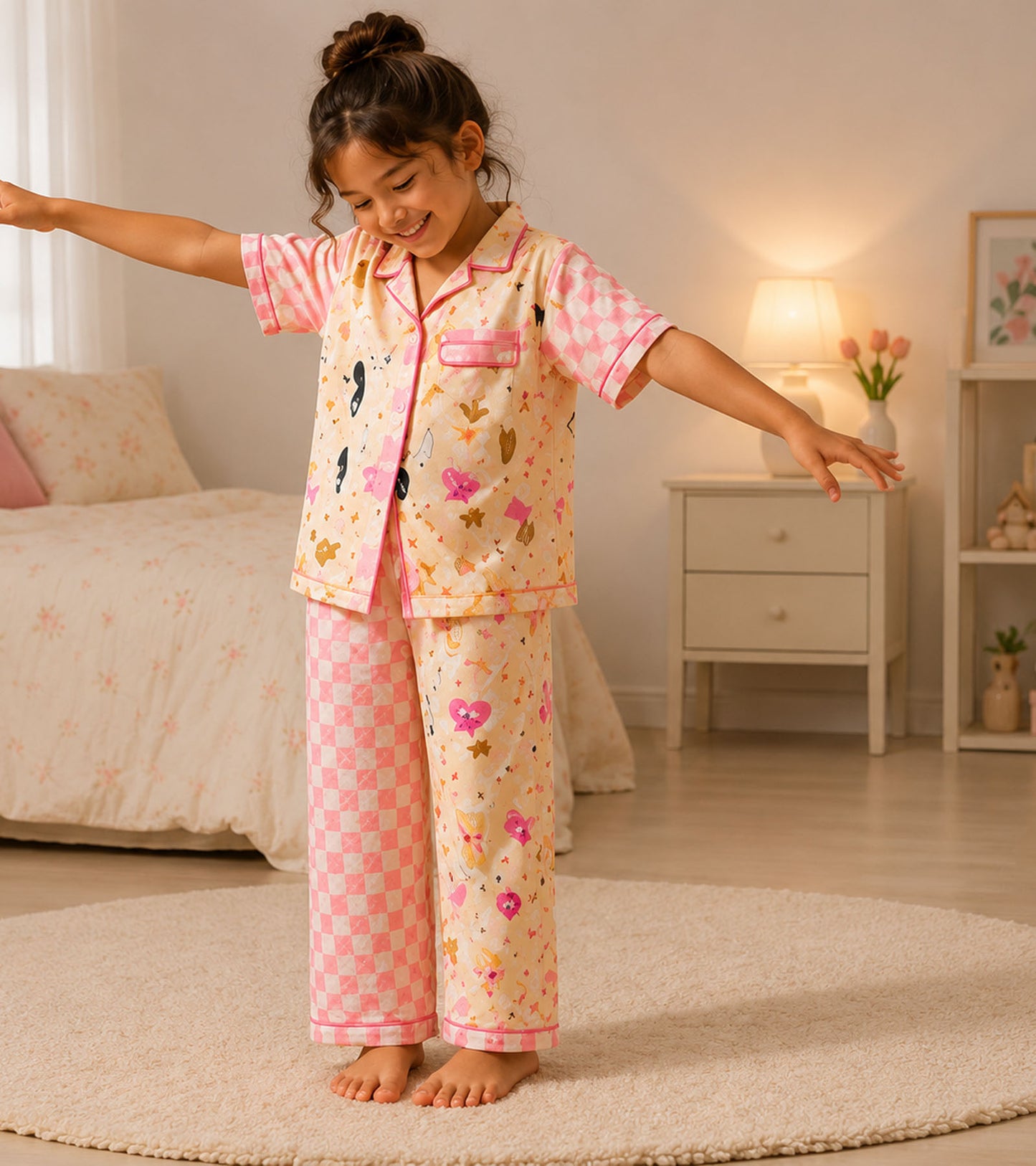 Sugar Plum Printed Girls Pure Cotton Nightsuit Set