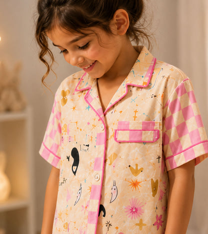 Sugar Plum Printed Girls Pure Cotton Nightsuit Set
