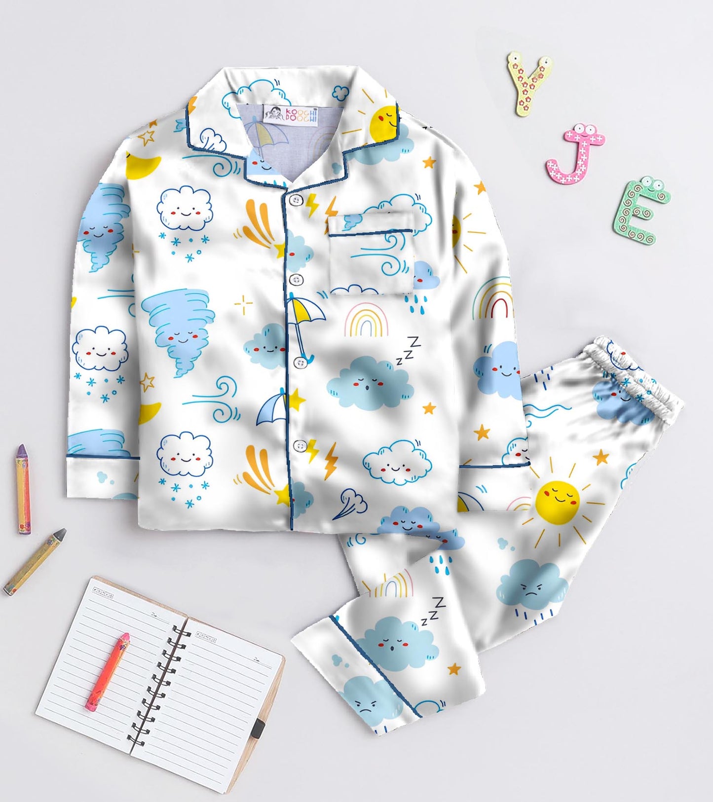 Sun and Cloud Pure Cotton Printed Nightsuit Set