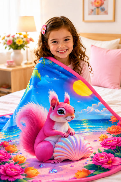 Sunny Shores Squirrel Girls Blanket Pure Cotton