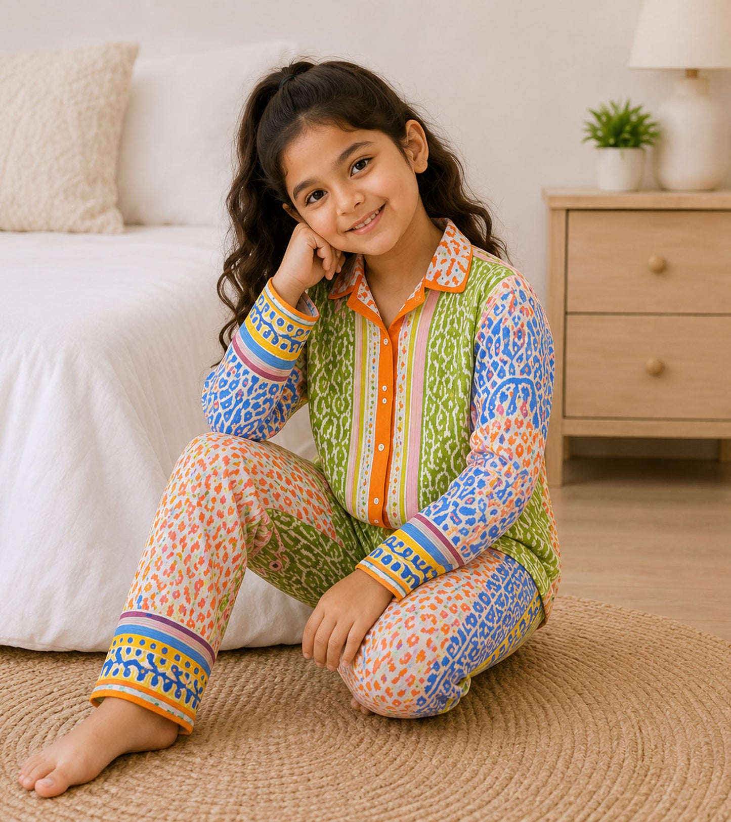 Sunshine Patch Printed Girls Pure Cotton Nightsuit Set