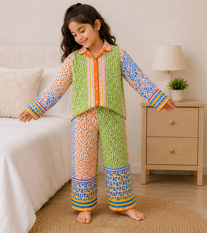Sunshine Patch Printed Girls Pure Cotton Nightsuit Set