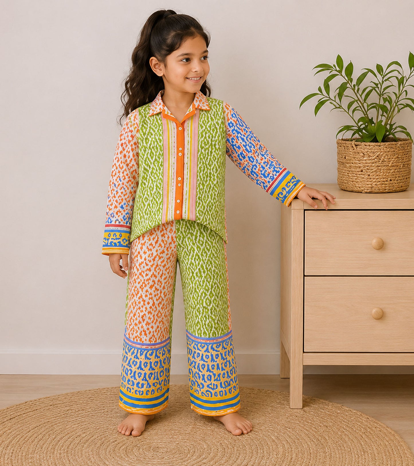 Sunshine Patch Printed Girls Pure Cotton Nightsuit Set