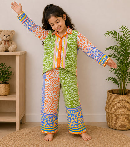 Sunshine Patch Printed Girls Pure Cotton Nightsuit Set
