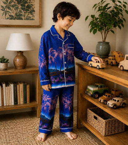 Midnight Palm Luxe Pure Cotton Printed Nightsuit Set