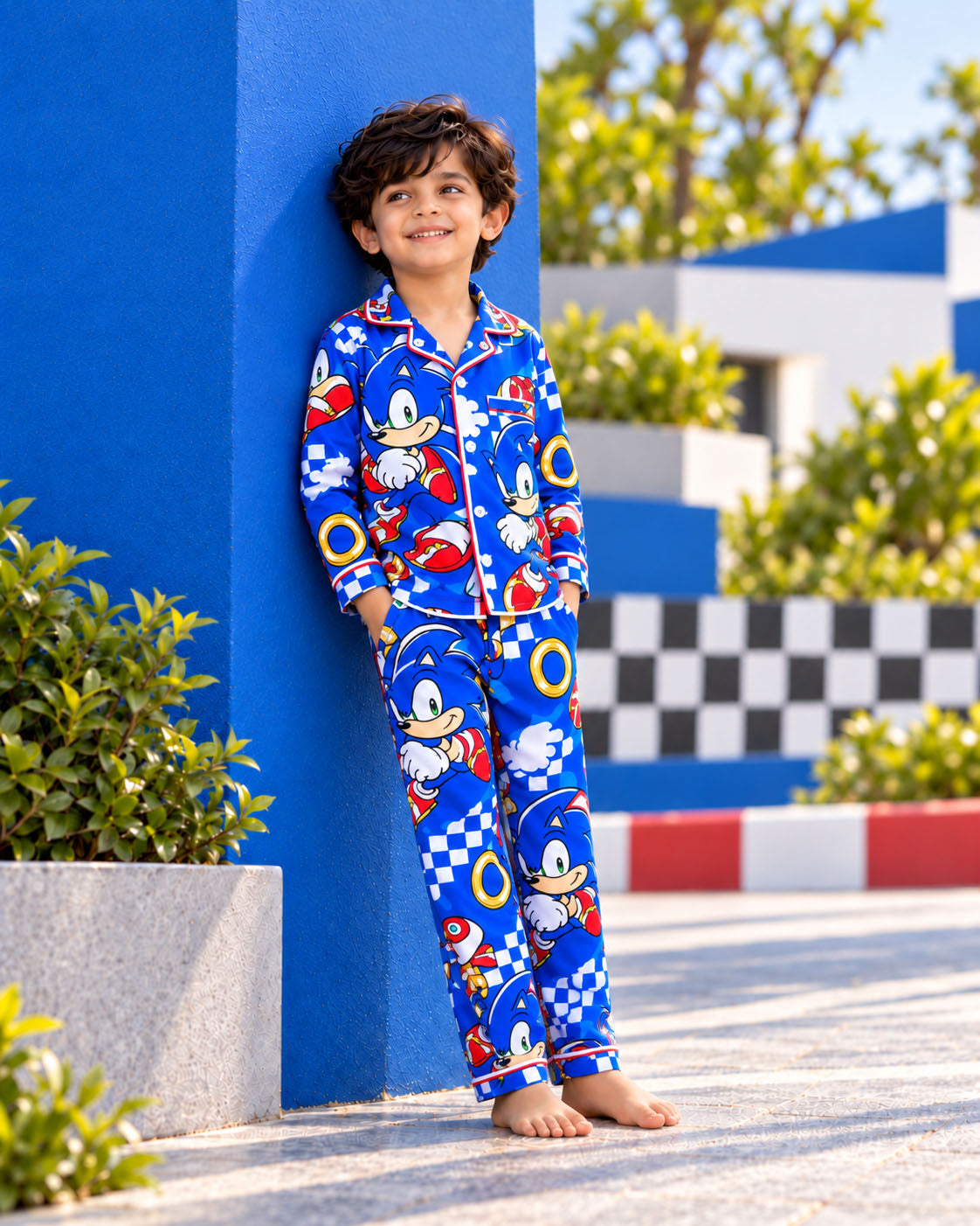 Turbo Dash Royal Blue Pure Cotton Printed Boys Nightsuit Set