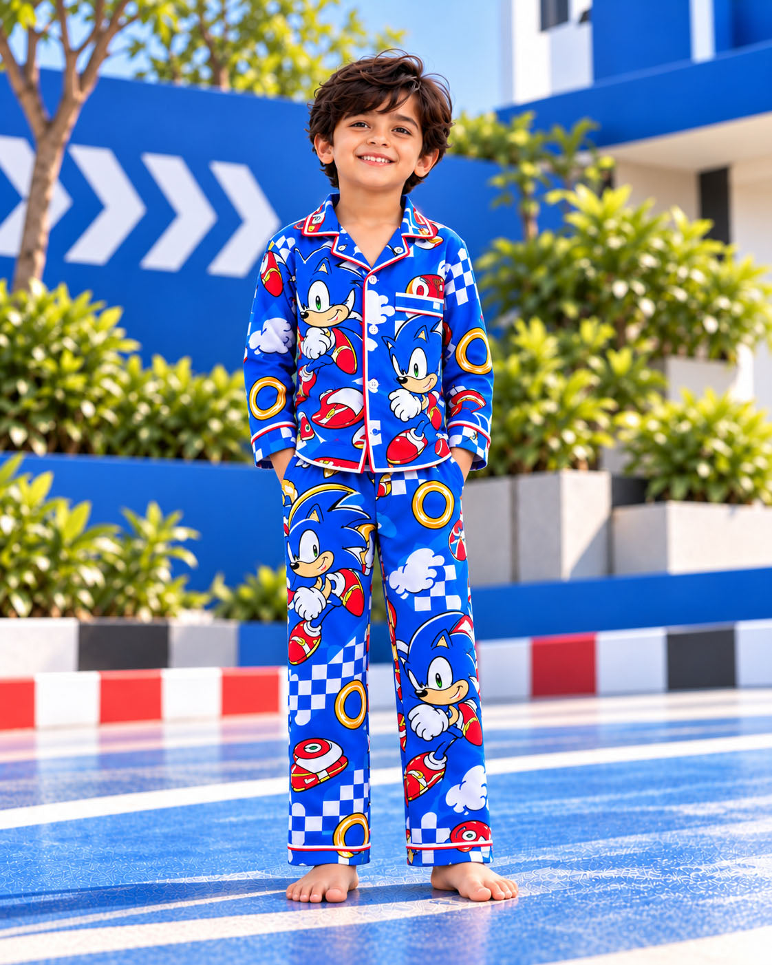 Turbo Dash Royal Blue Pure Cotton Printed Boys Nightsuit Set
