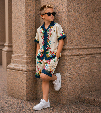 Vintage Garden Pure Cotton Luxe Co-ord Set For Boys