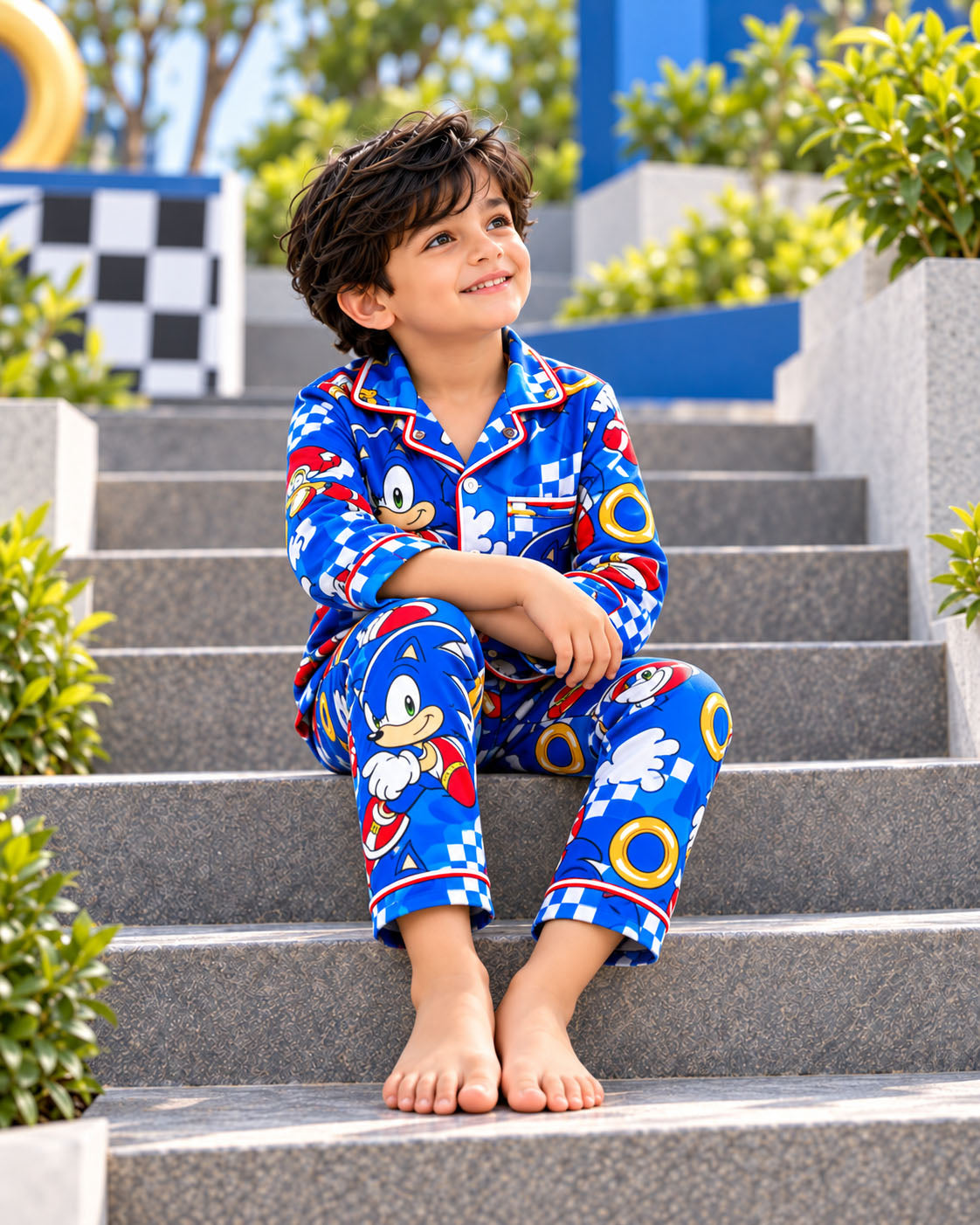 Turbo Dash Royal Blue Pure Cotton Printed Boys Nightsuit Set