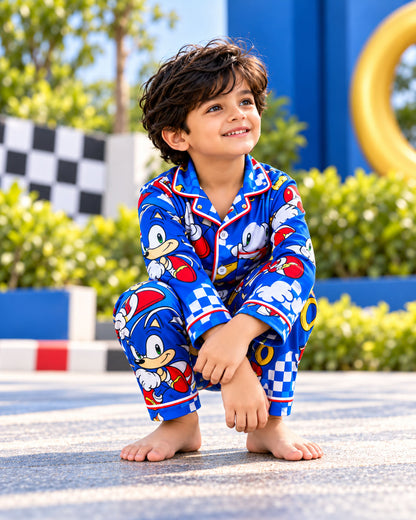 Turbo Dash Royal Blue Pure Cotton Printed Boys Nightsuit Set