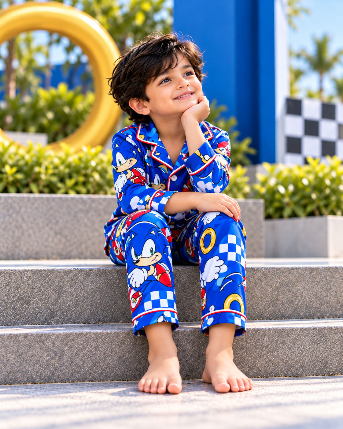 Turbo Dash Royal Blue Pure Cotton Printed Boys Nightsuit Set