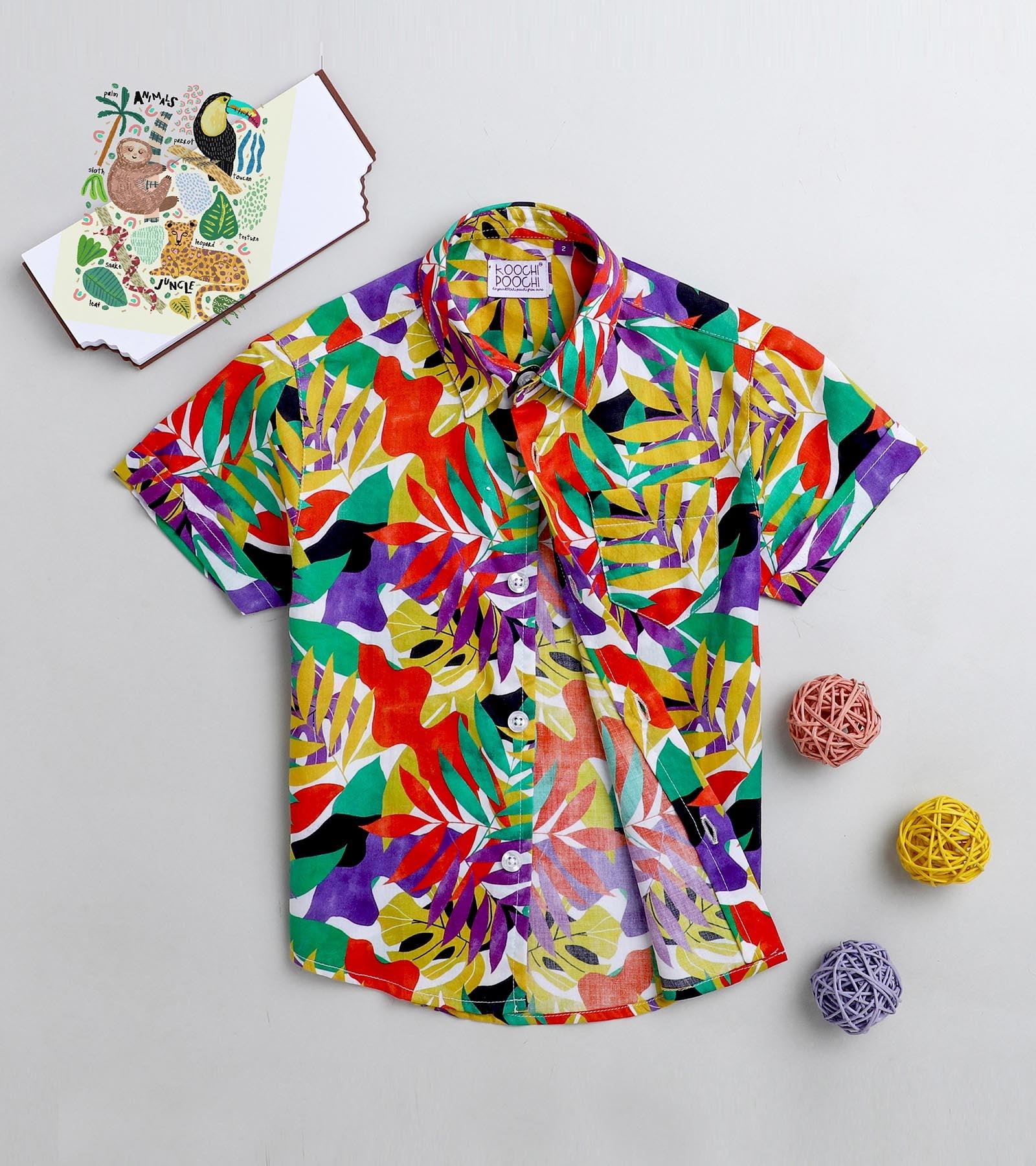Multi Palms Printed Half Sleeve Shirt