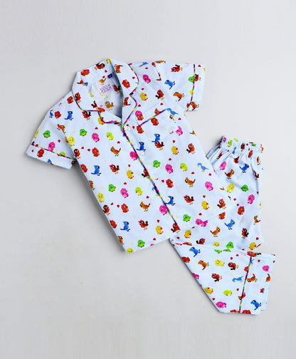 Singing Birds Printed Night Suit Set - koochi Poochi