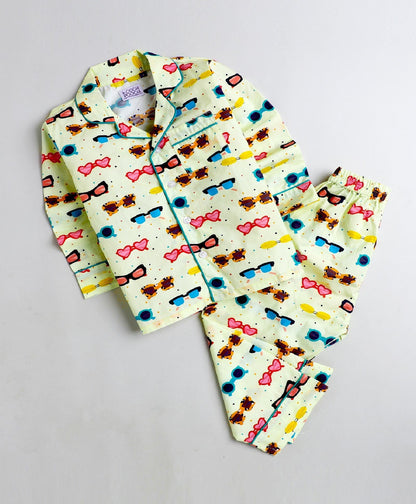 Sunglasses Printed Night Suit Set for Girls