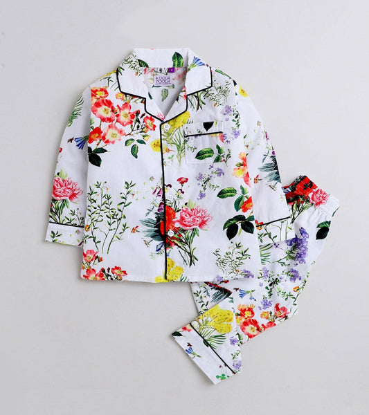 Pearly Floral Printed Nightsuit Set for Girls
