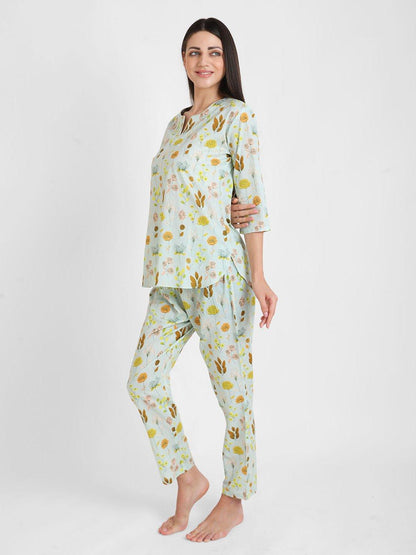 Pastel Floral Printed Nightsuit Set for Women