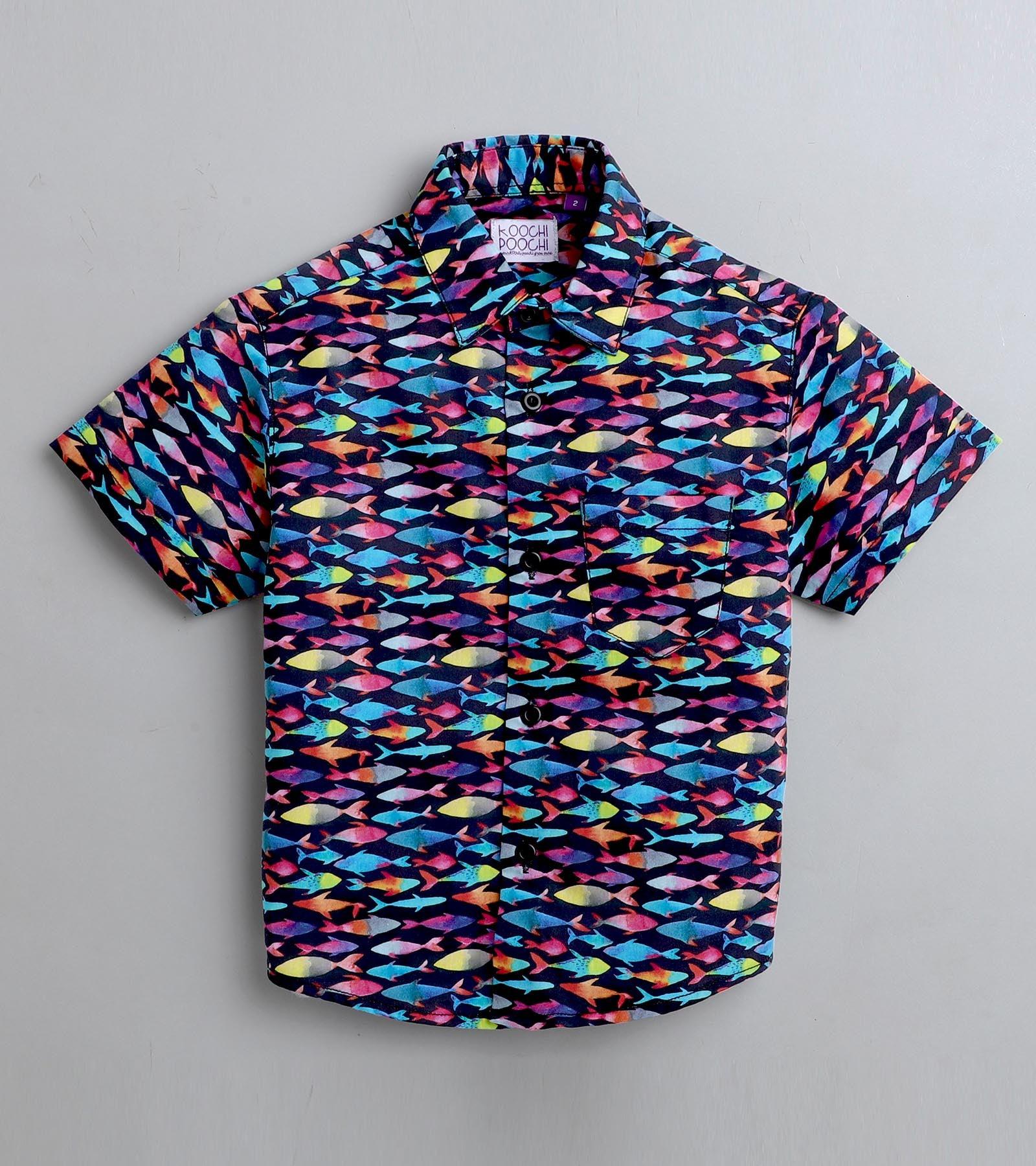Painted Fish Printed Half Sleeve Shirt