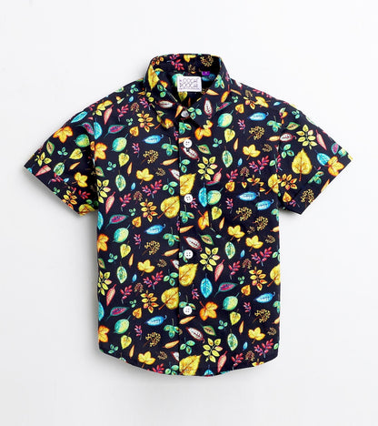 Mix Leaf Printed Half Sleeve Shirt