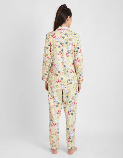 Lemony Floral Printed Nightsuit Set for Women