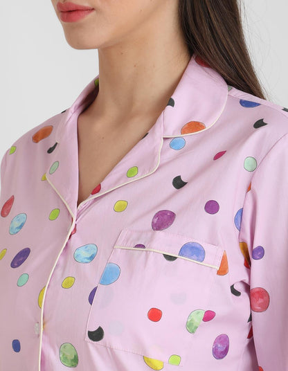 Half Polka Printed Nightsuit Set for Women