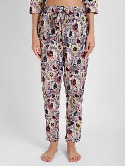 Mauve Floral Printed Nightsuit Set for Women