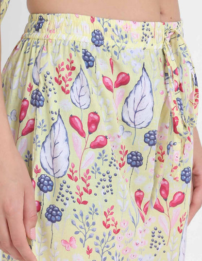 Yellow Blooming Print Pajama Kaftan