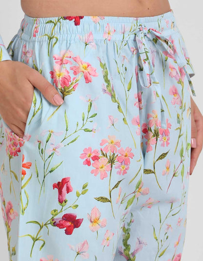Floral Pink Printed Nightsuit Set for Women