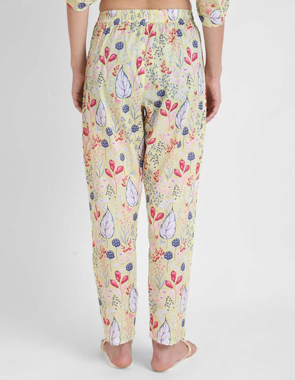 Yellow Blooming Print Pajama Kaftan