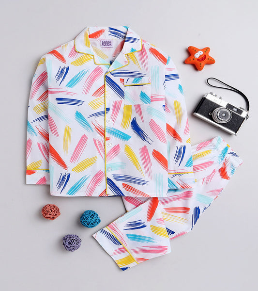 Brush Stroke Printed Nightsuit Set for Girls