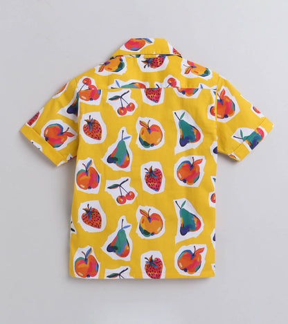 Cherry digi Digital printed Shirt with White solid Shorts