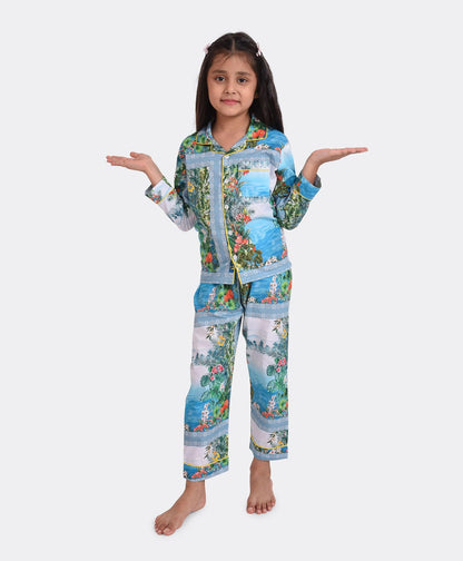 Tropical Border Printed Girls Nightsuit Set - koochi Poochi