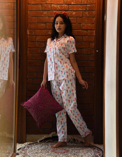 Sea Animal Printed Nightsuit Set for Women